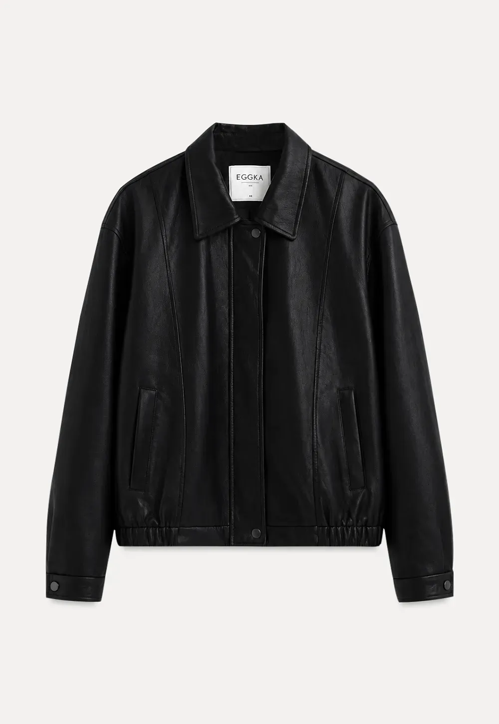 Cropped Leather Jacket with Snap Closure