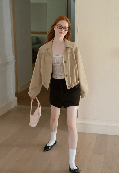 Puffed Sleeve Collared Cropped Short Jacket