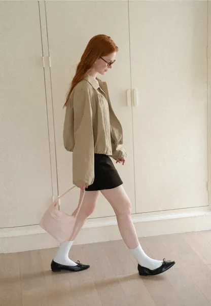 Puffed Sleeve Collared Cropped Short Jacket
