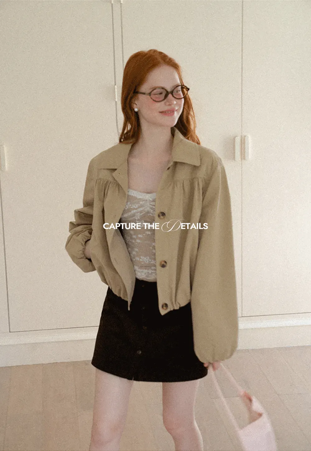 Puffed Sleeve Collared Cropped Short Jacket