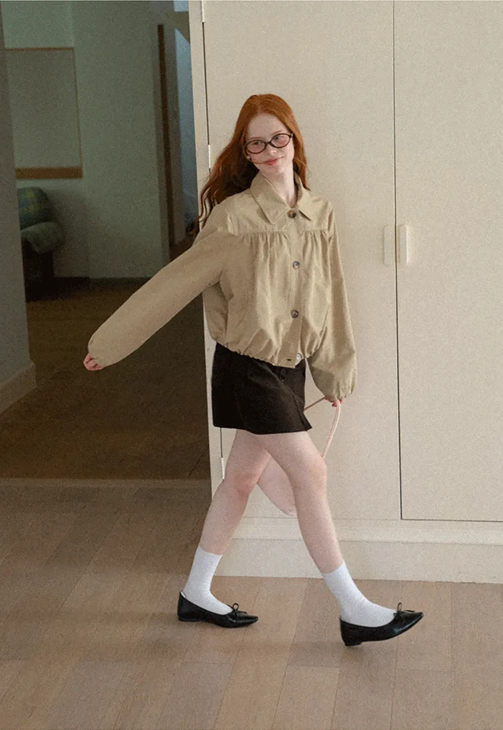 Puffed Sleeve Collared Cropped Short Jacket