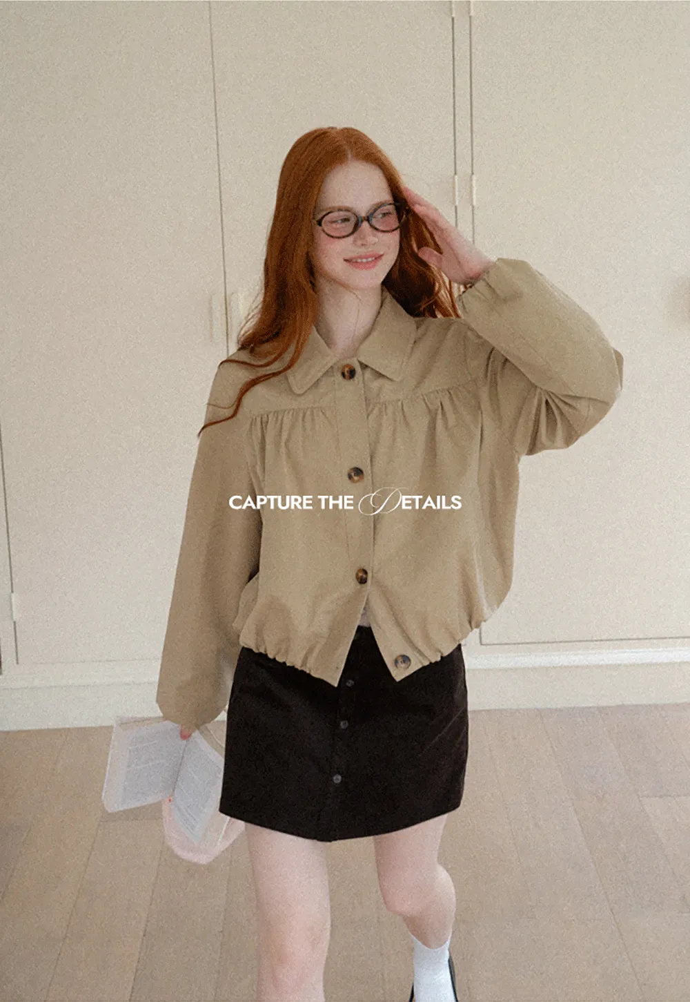Puffed Sleeve Collared Cropped Short Jacket