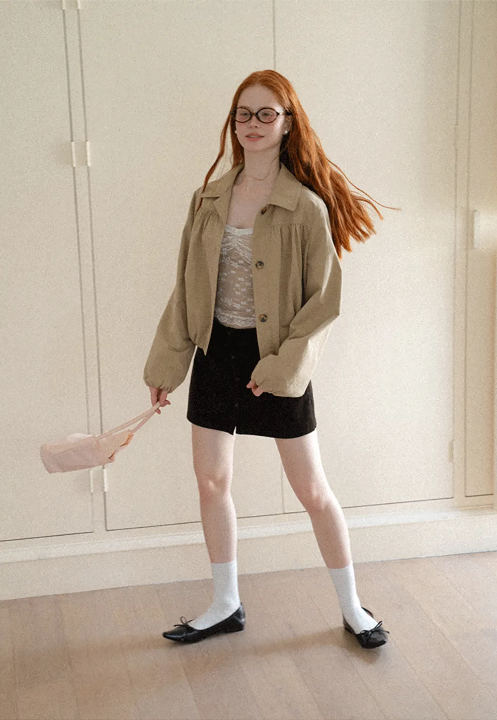 Puffed Sleeve Collared Cropped Short Jacket