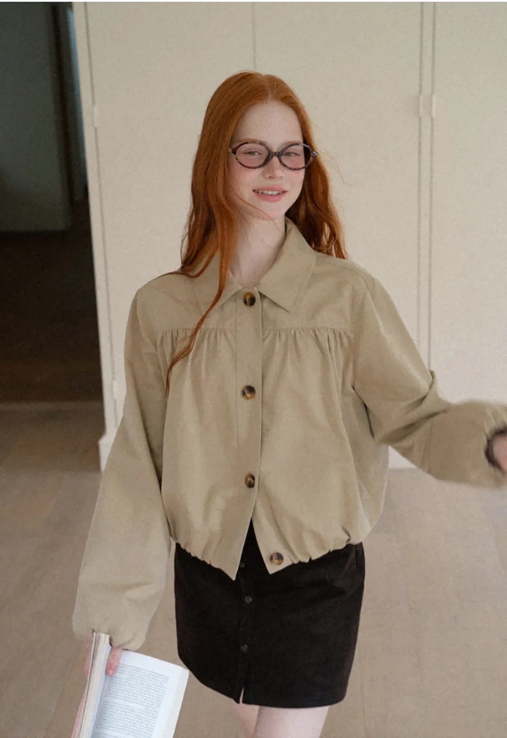 Puffed Sleeve Collared Cropped Short Jacket
