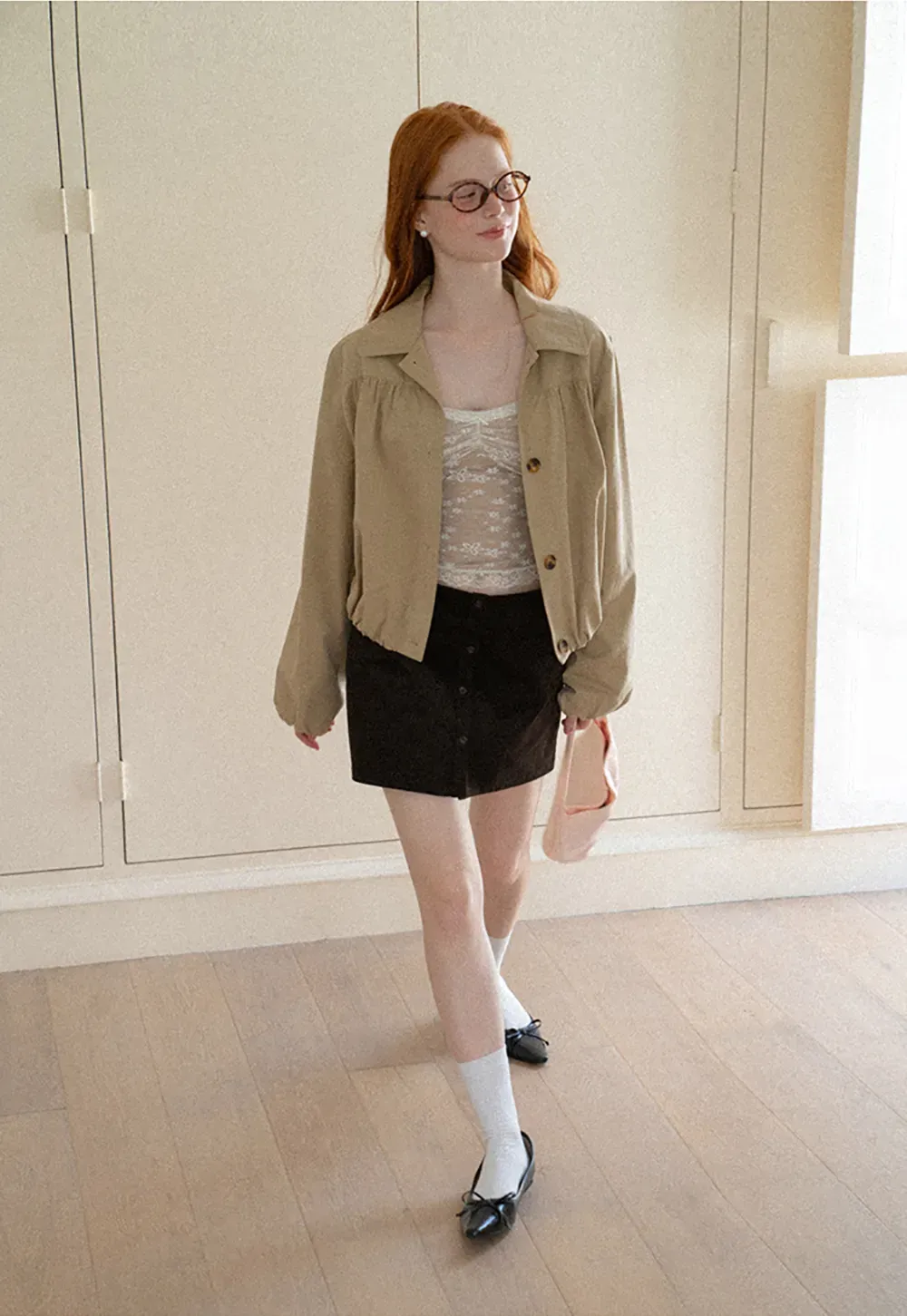 Puffed Sleeve Collared Cropped Short Jacket