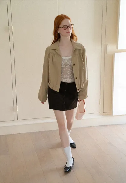 Puffed Sleeve Collared Cropped Short Jacket