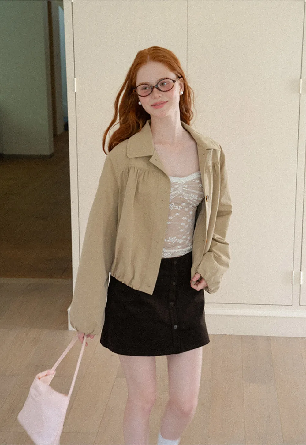 Puffed Sleeve Collared Cropped Short Jacket