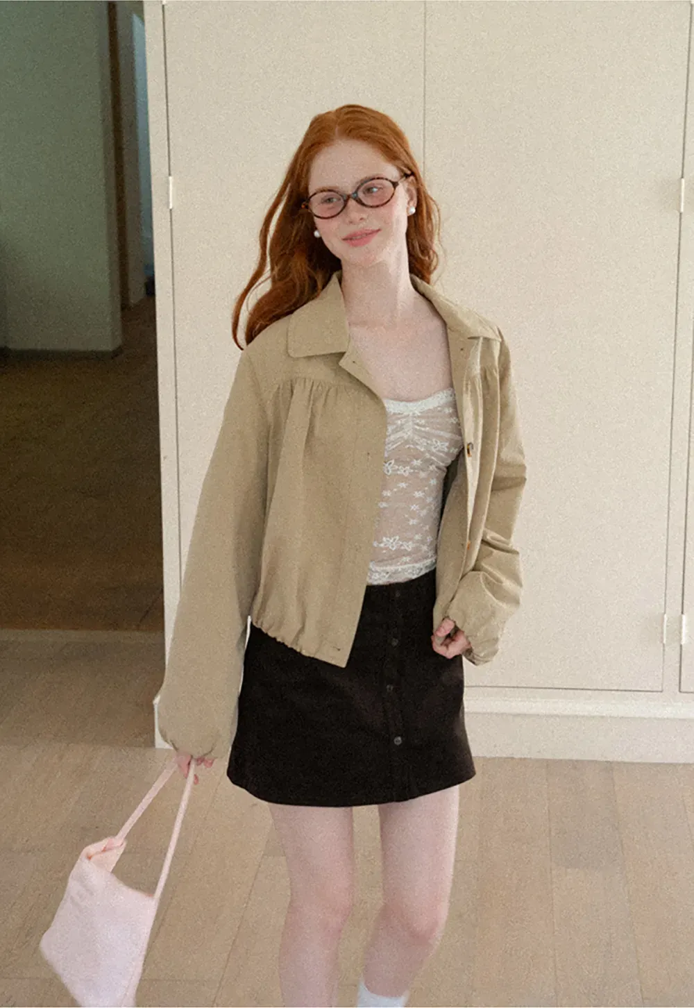 Puffed Sleeve Collared Cropped Short Jacket