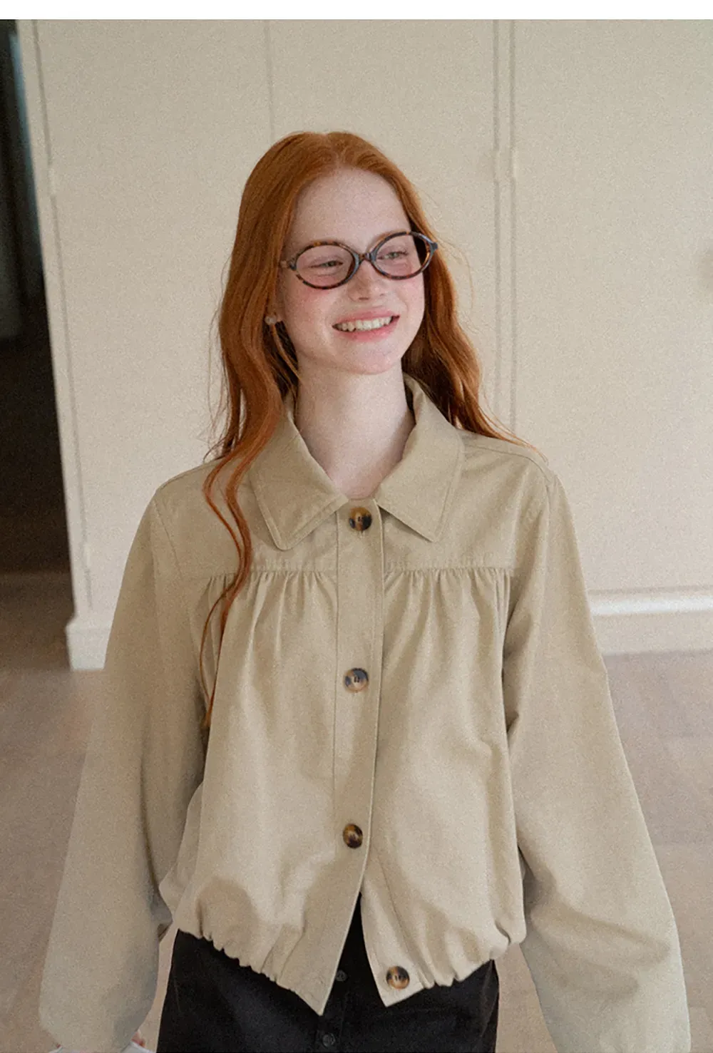 Puffed Sleeve Collared Cropped Short Jacket