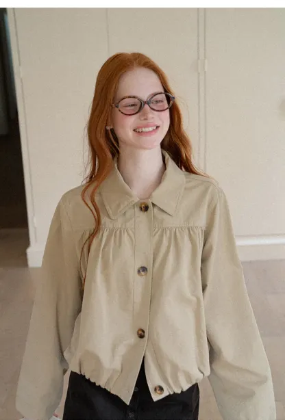 Puffed Sleeve Collared Cropped Short Jacket
