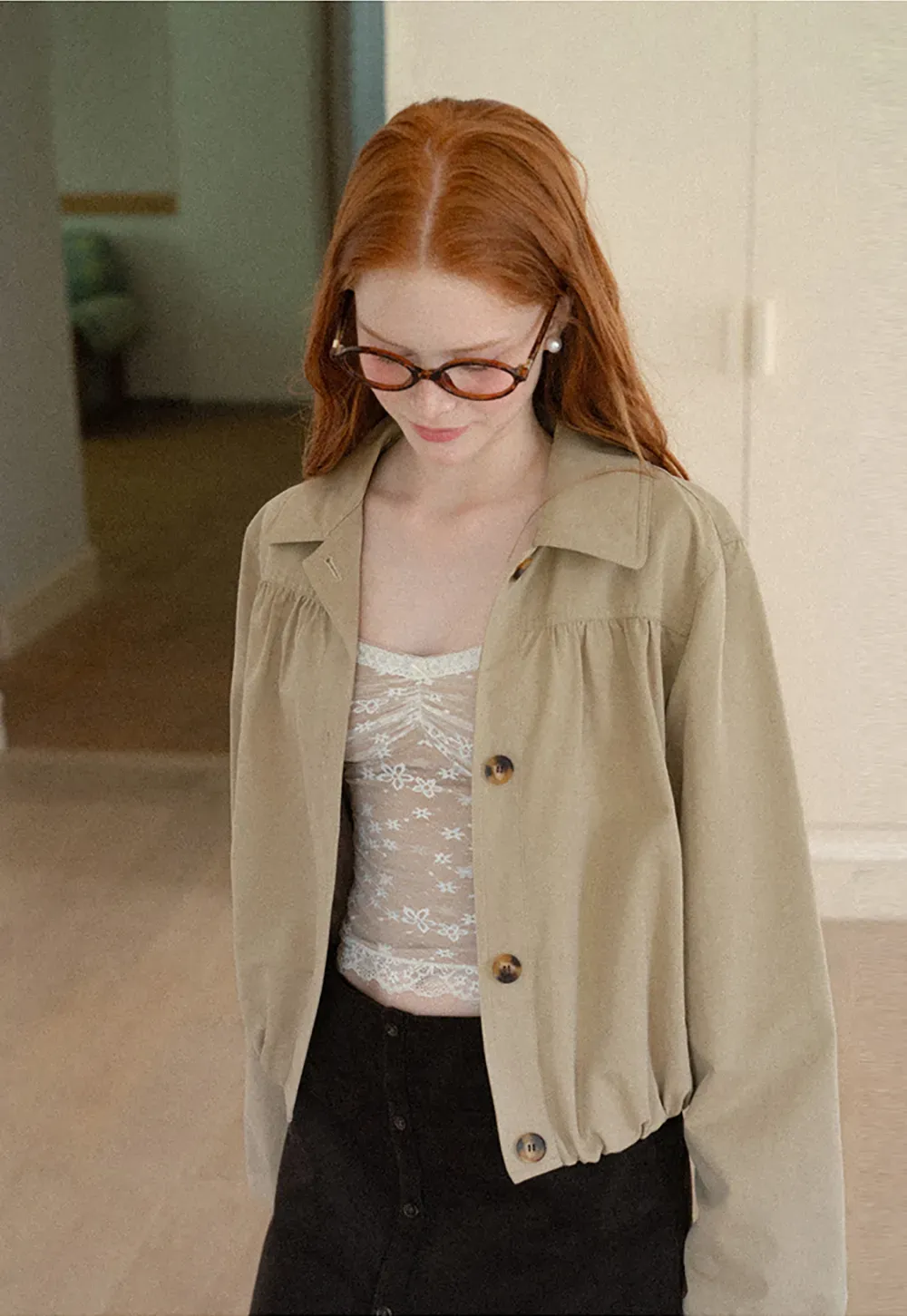 Puffed Sleeve Collared Cropped Short Jacket