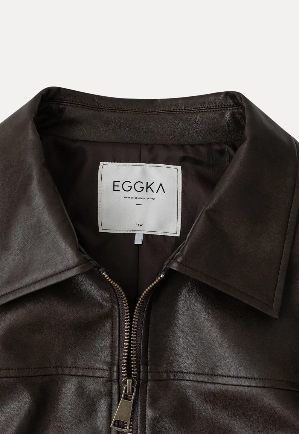 Cropped Leather Jacket with Collar and Zip Front