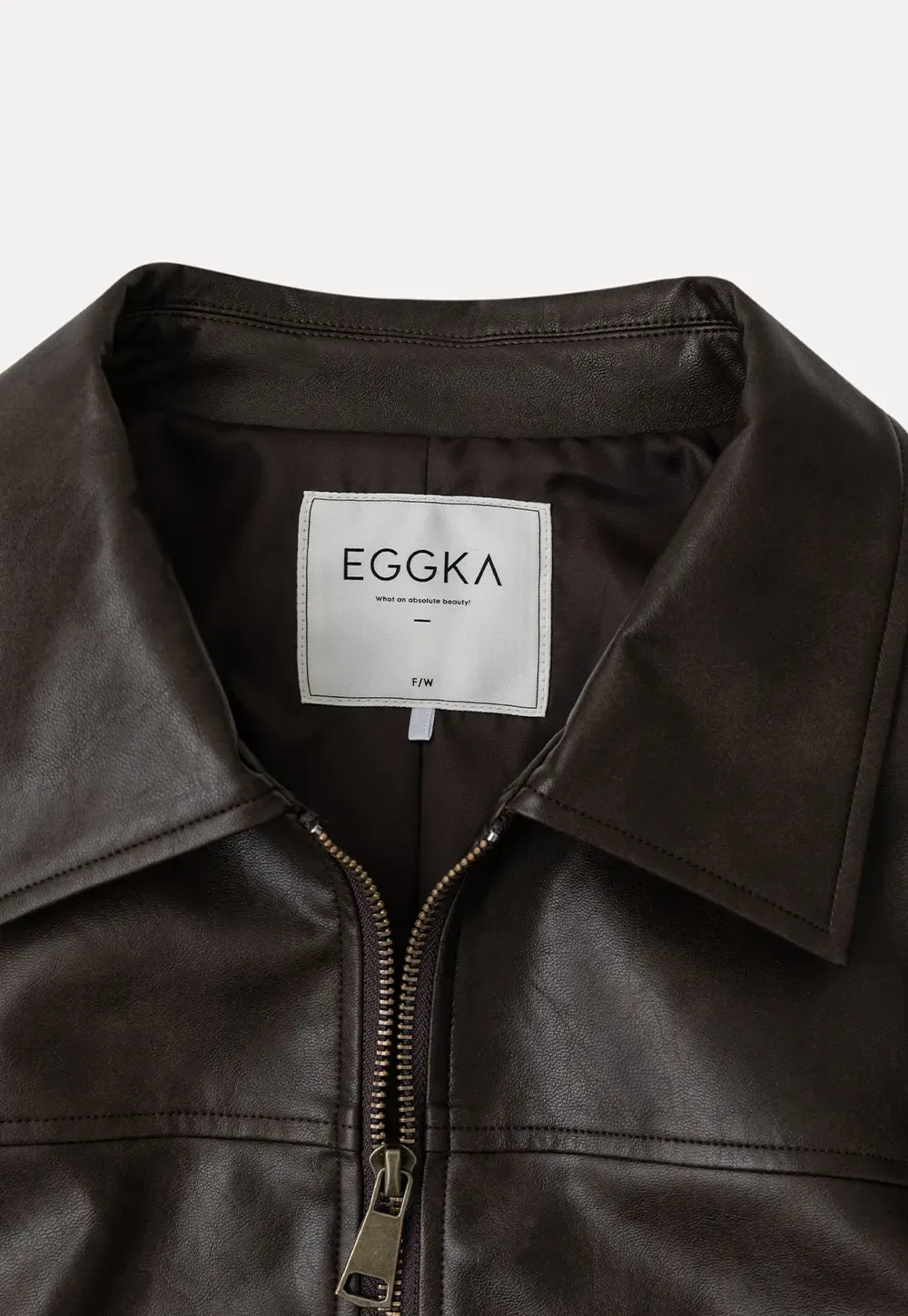 Cropped Leather Jacket with Collar and Zip Front