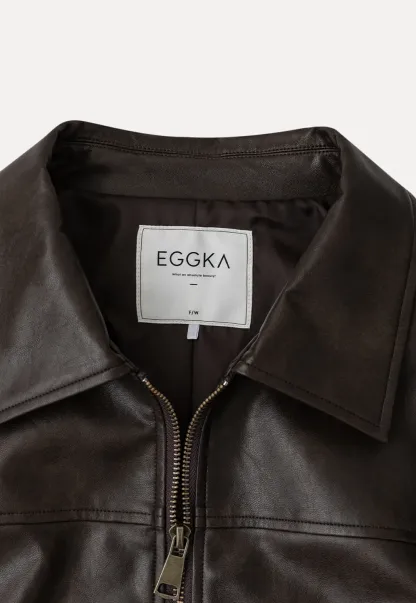 Cropped Leather Jacket with Collar and Zip Front