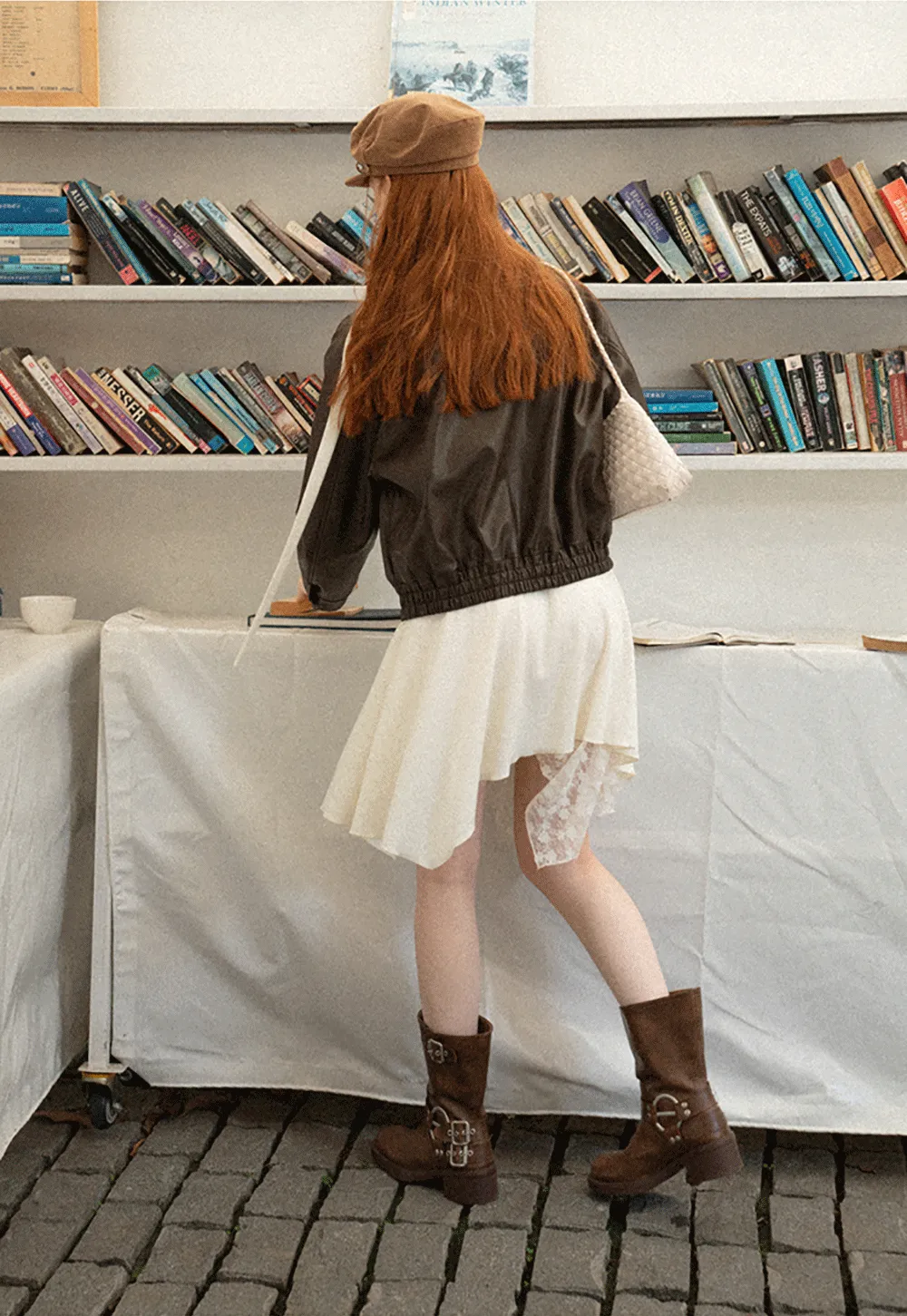Cropped Leather Jacket with Collar and Zip Front