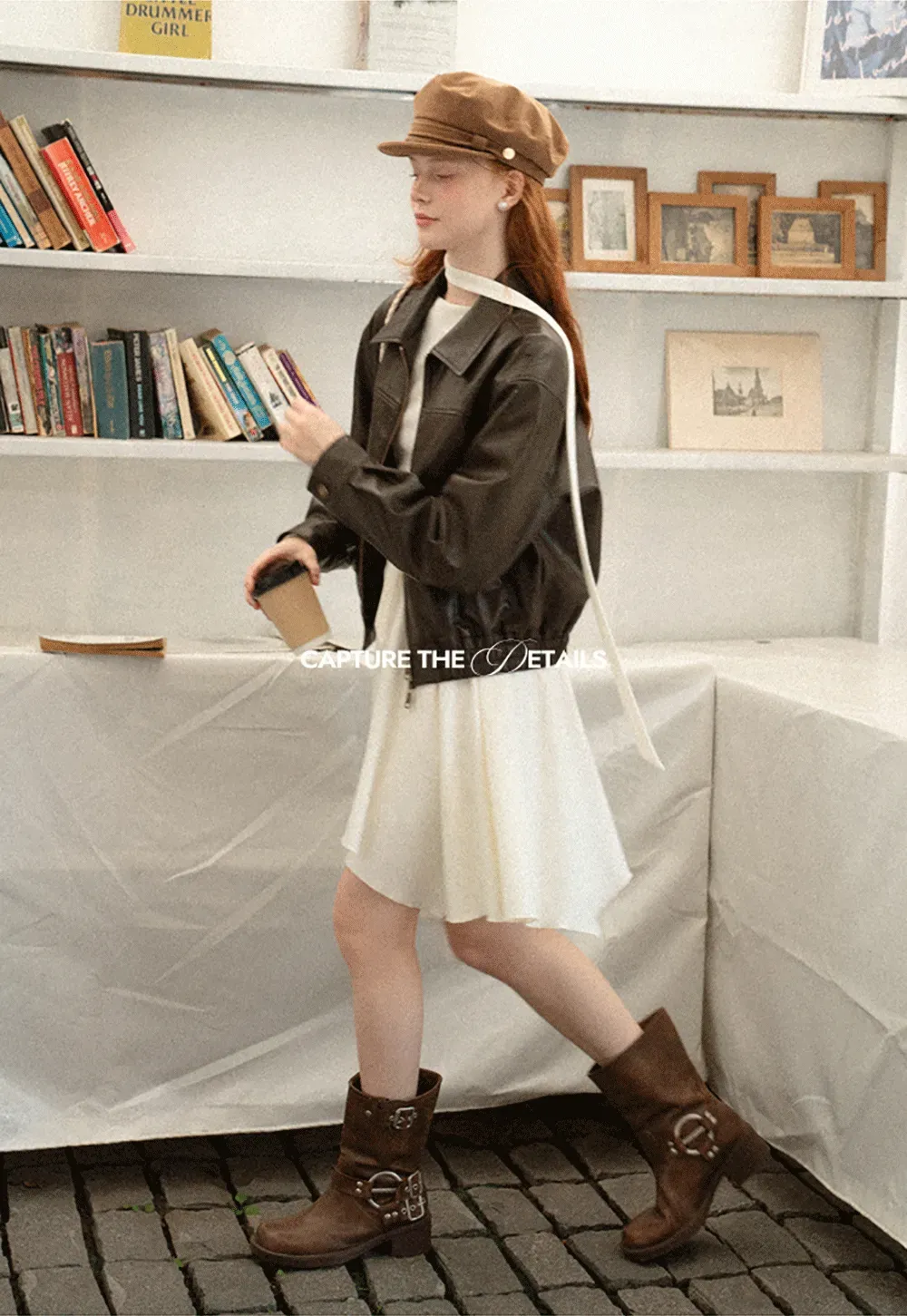 Cropped Leather Jacket with Collar and Zip Front