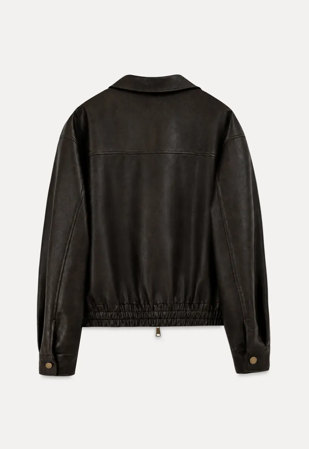 Cropped Leather Jacket with Collar and Zip Front