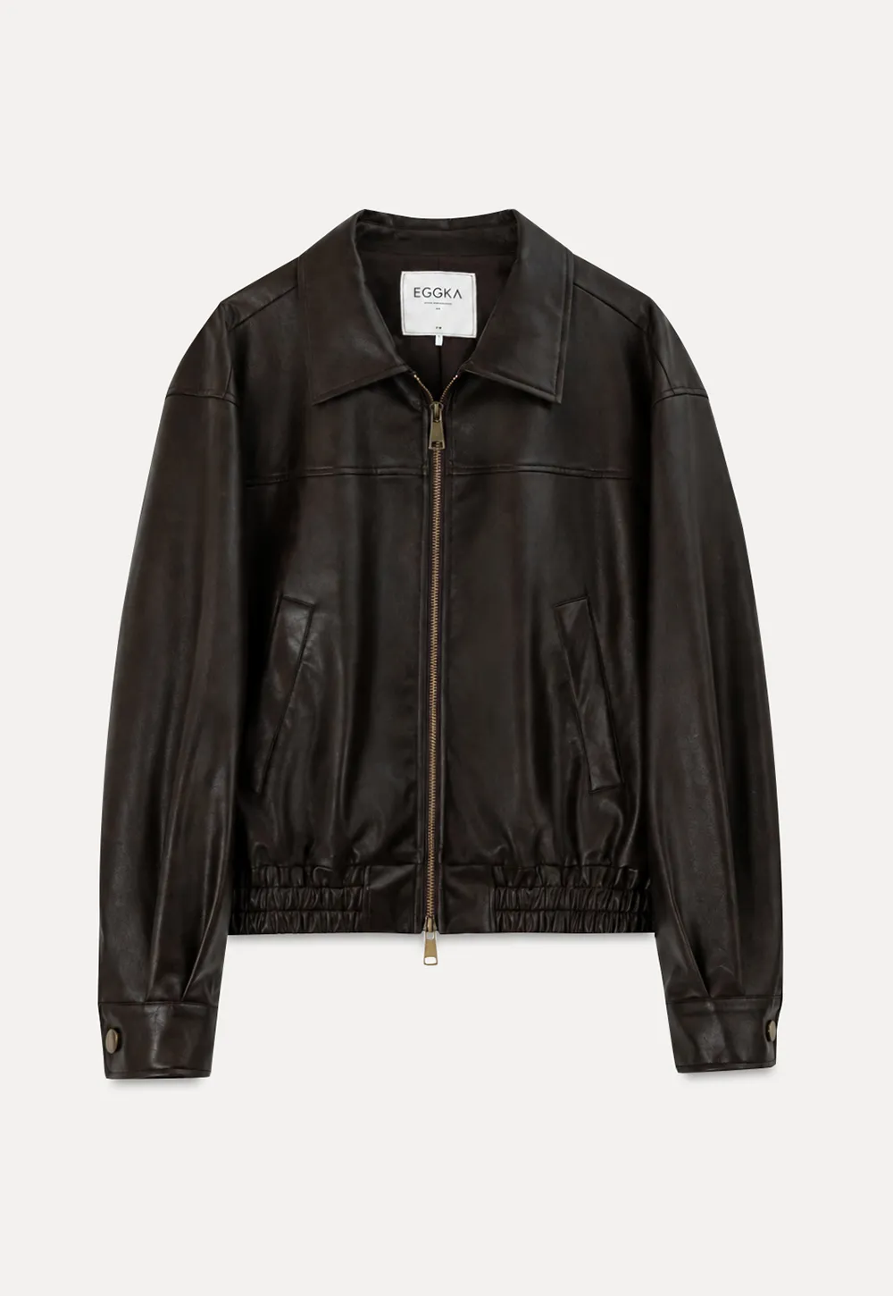 Cropped Leather Jacket with Collar and Zip Front