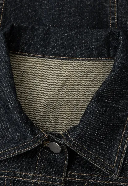 Cropped Denim Jacket with Lace Trim Hem