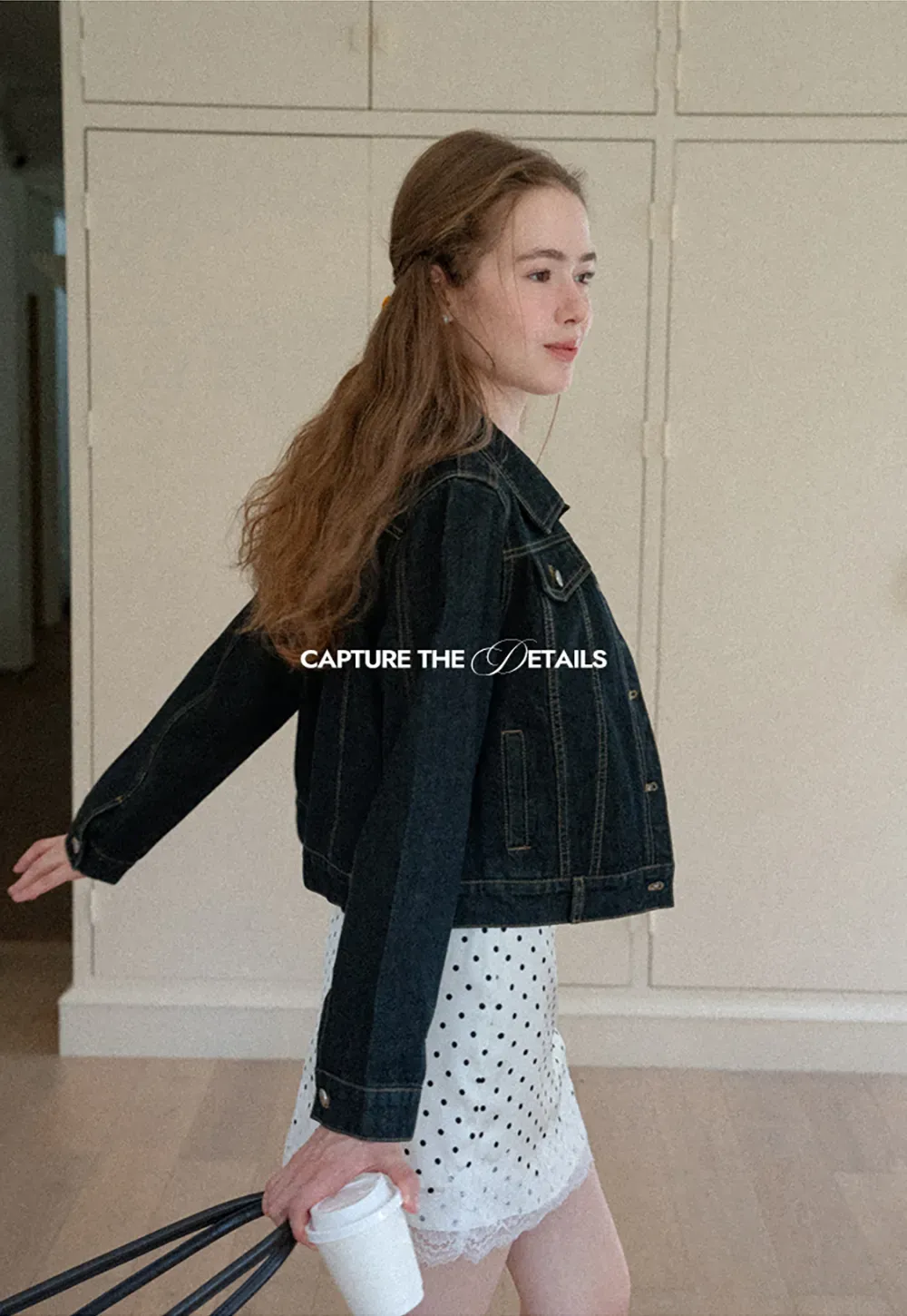 Cropped Denim Jacket with Lace Trim Hem