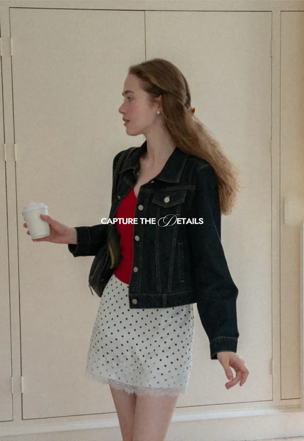 Cropped Denim Jacket with Lace Trim Hem