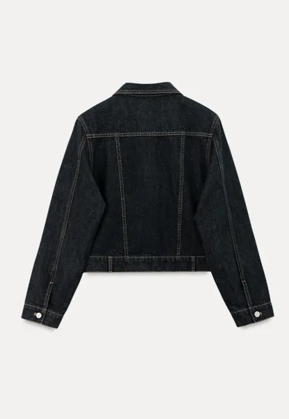 Cropped Denim Jacket with Lace Trim Hem