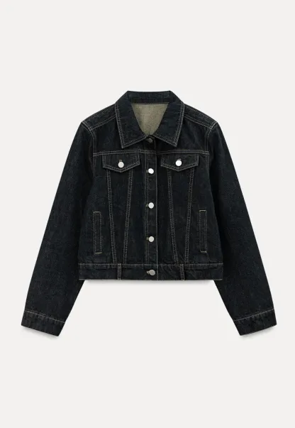 Cropped Denim Jacket with Lace Trim Hem