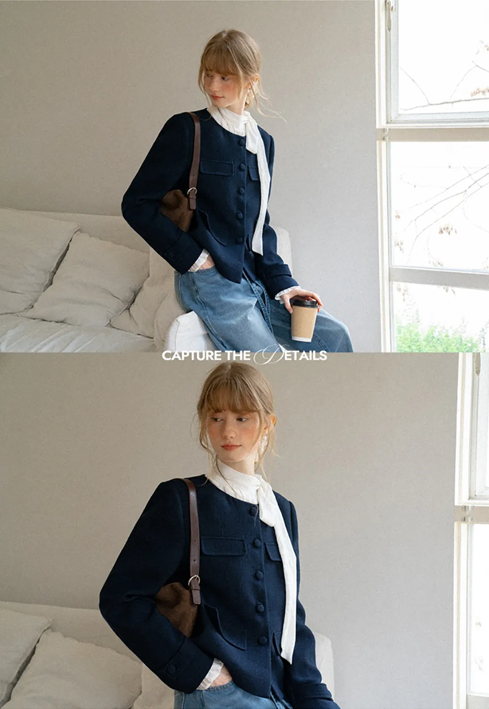 Structured Cropped Jacket with Notched Lapel and Flap Pockets
