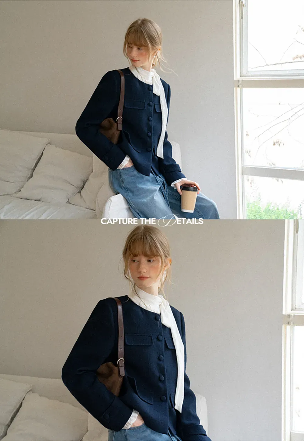 Structured Cropped Jacket with Notched Lapel and Flap Pockets