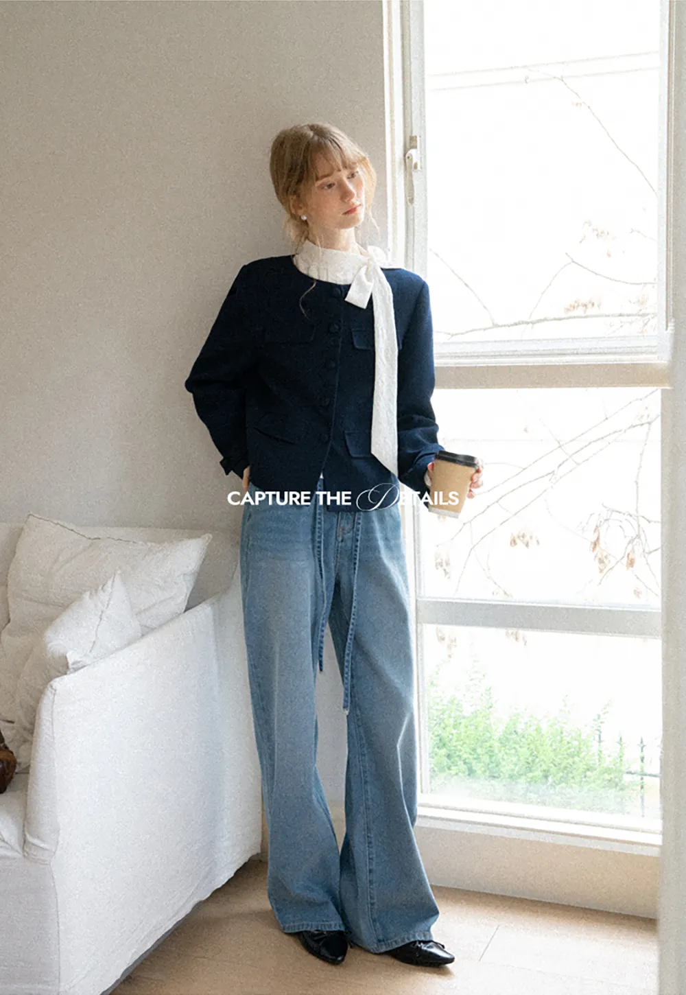 Structured Cropped Jacket with Notched Lapel and Flap Pockets