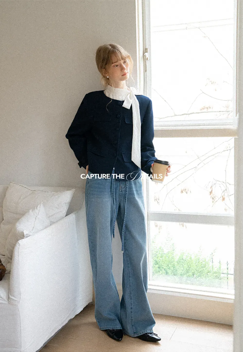 Structured Cropped Jacket with Notched Lapel and Flap Pockets