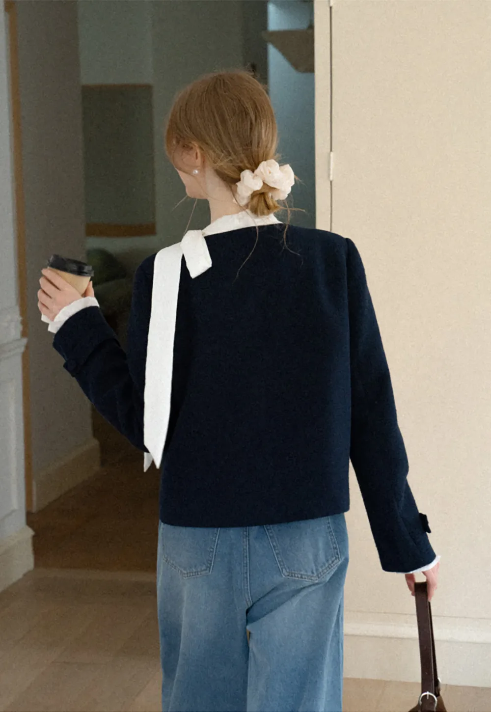 Structured Cropped Jacket with Notched Lapel and Flap Pockets