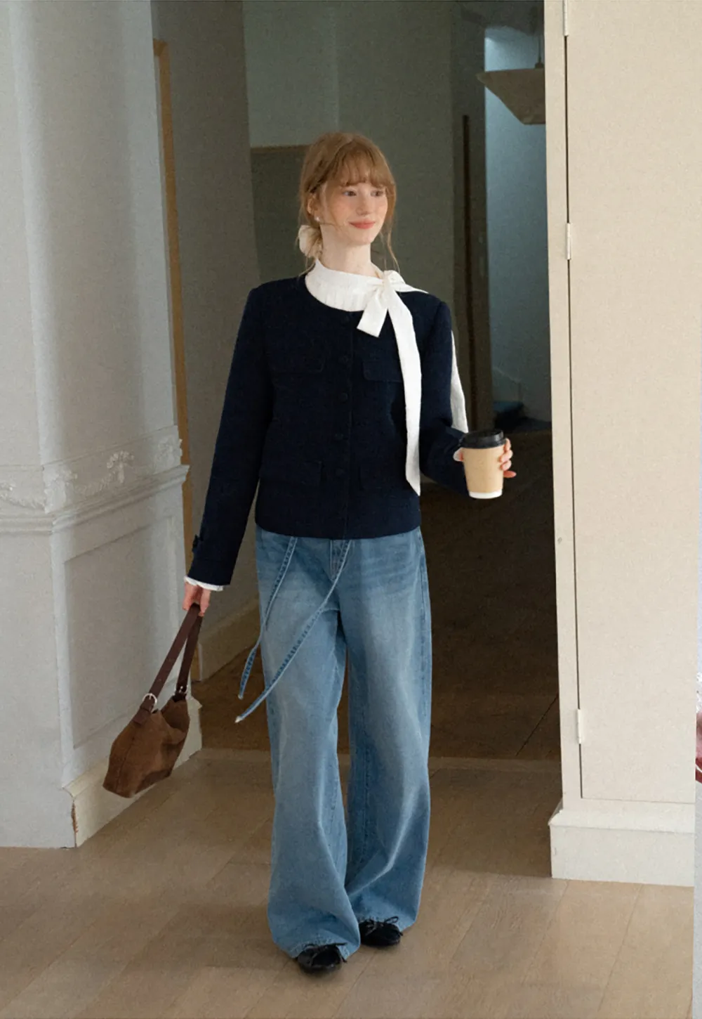 Structured Cropped Jacket with Notched Lapel and Flap Pockets