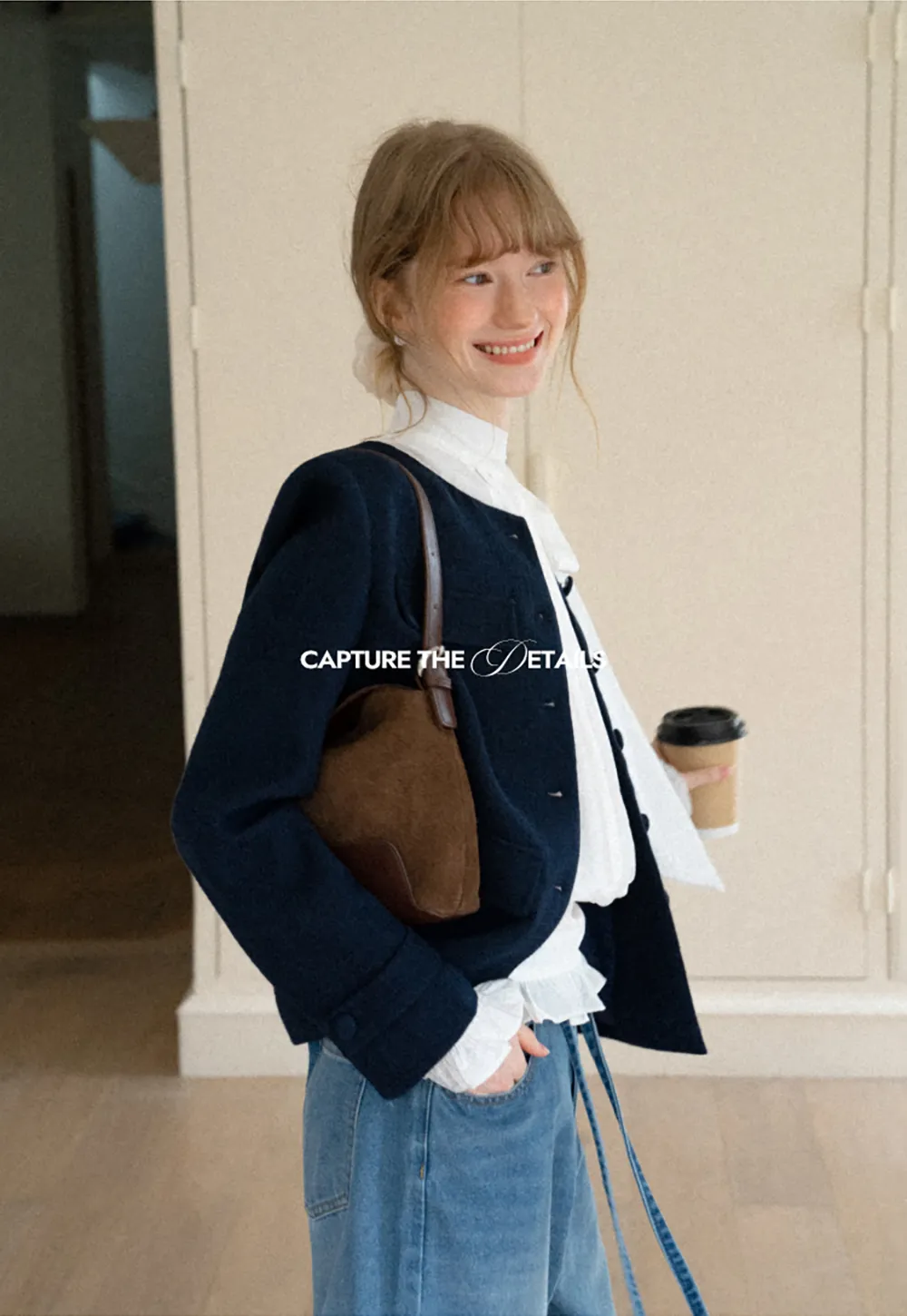Structured Cropped Jacket with Notched Lapel and Flap Pockets