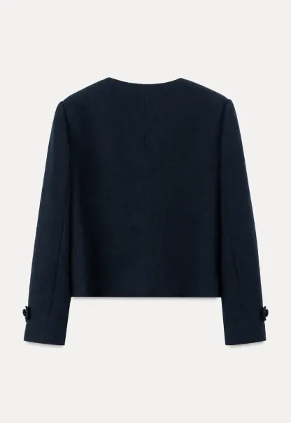 Structured Cropped Jacket with Notched Lapel and Flap Pockets