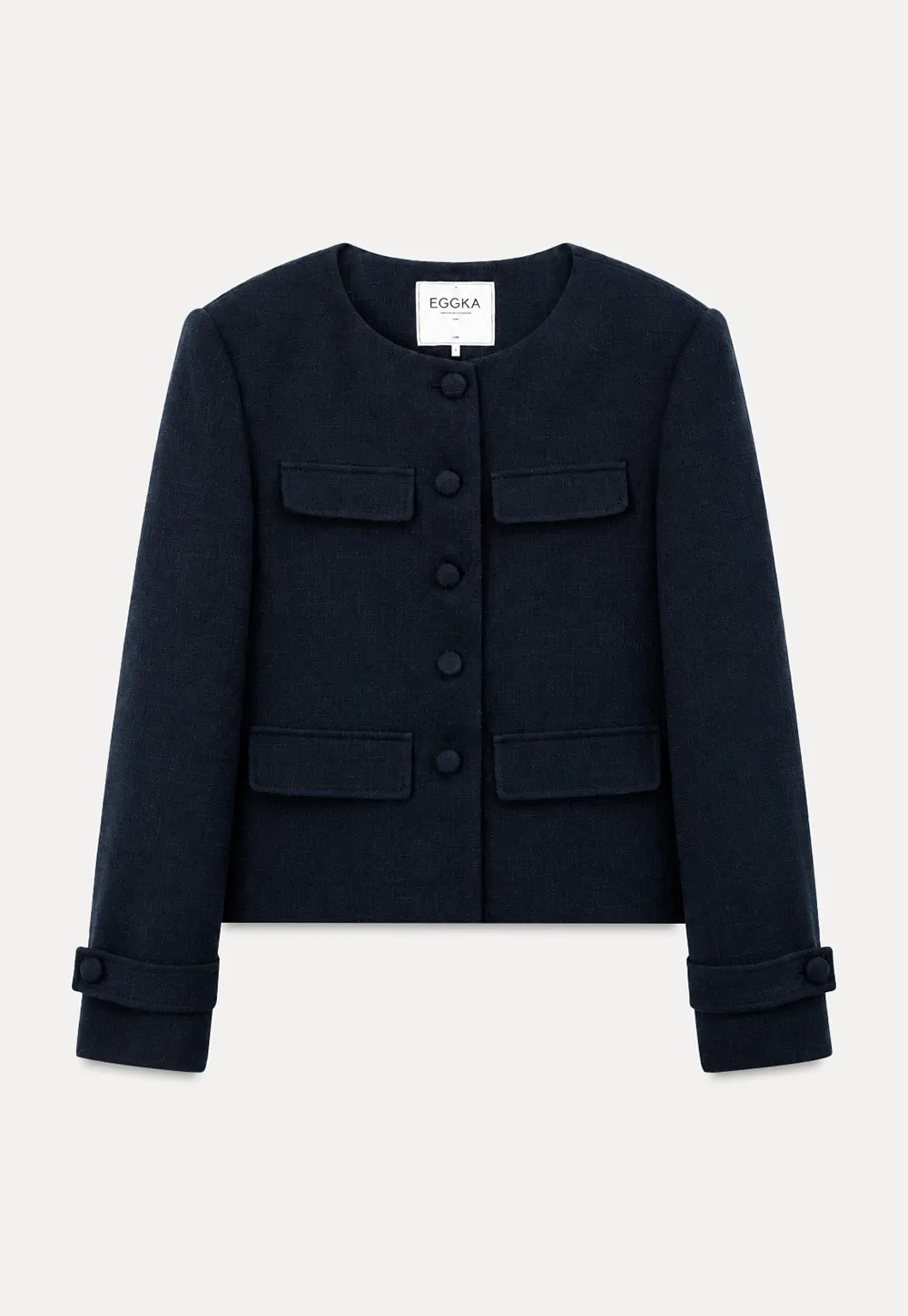 Structured Cropped Jacket with Notched Lapel and Flap Pockets