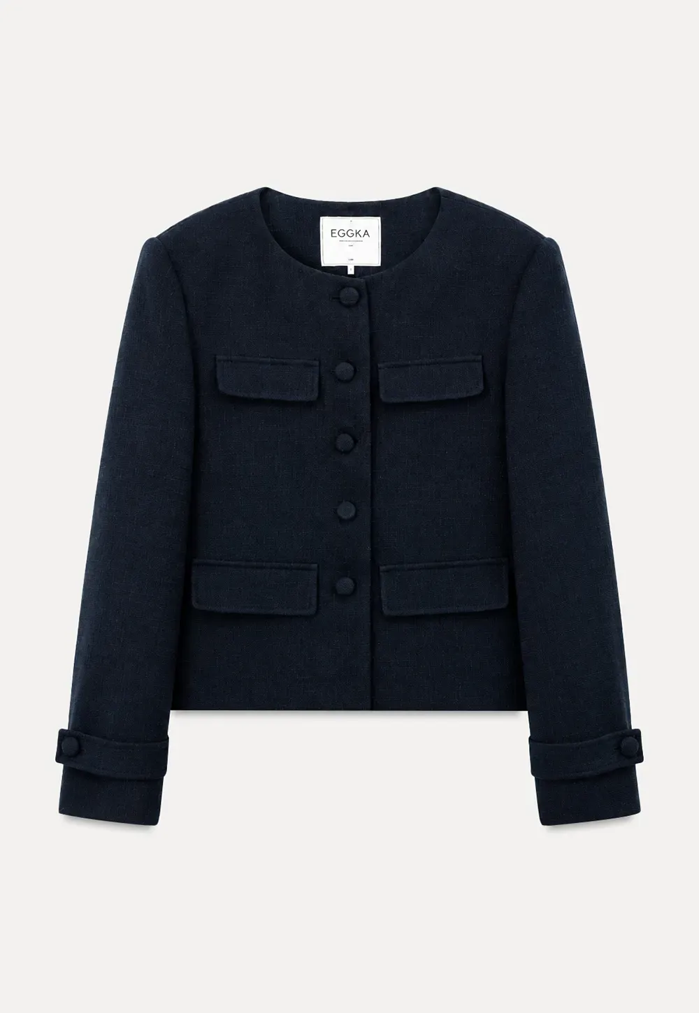 Structured Cropped Jacket with Notched Lapel and Flap Pockets