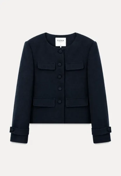 Structured Cropped Jacket with Notched Lapel and Flap Pockets