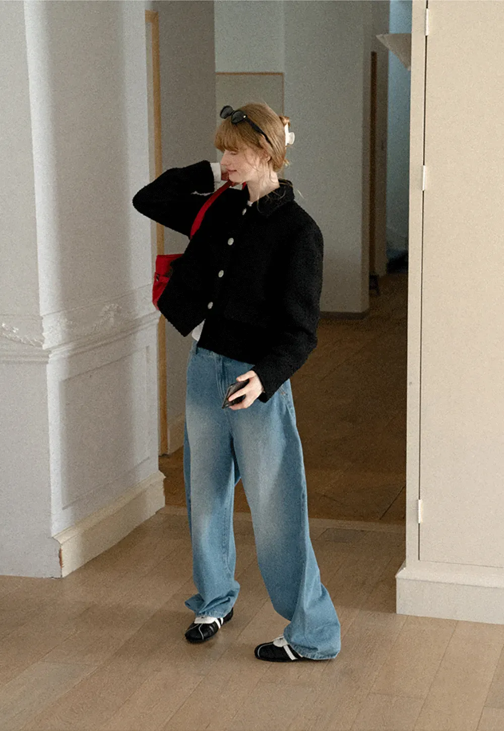 Textured Boucle Cropped Jacket with Notched Collar