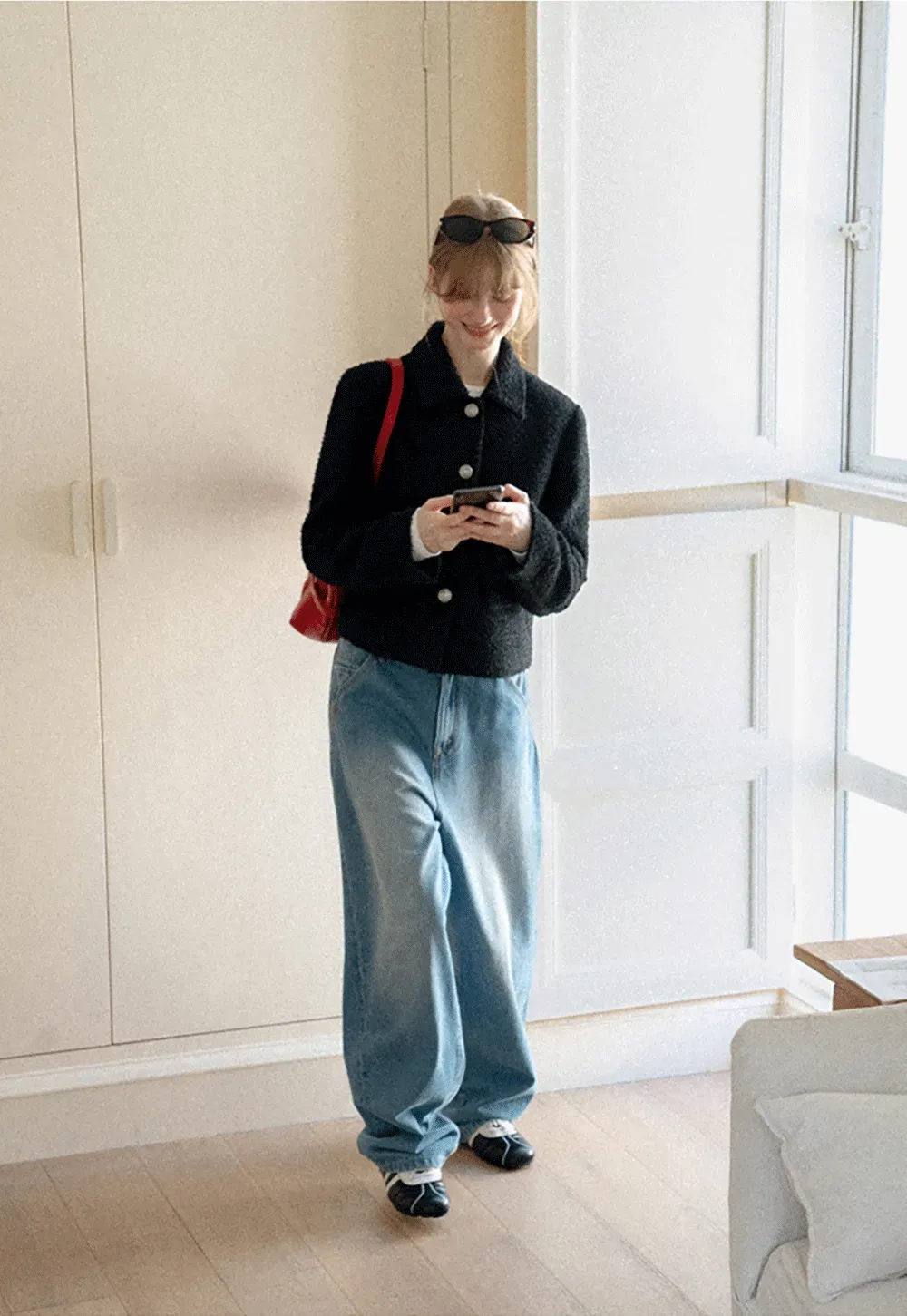 Textured Boucle Cropped Jacket with Notched Collar