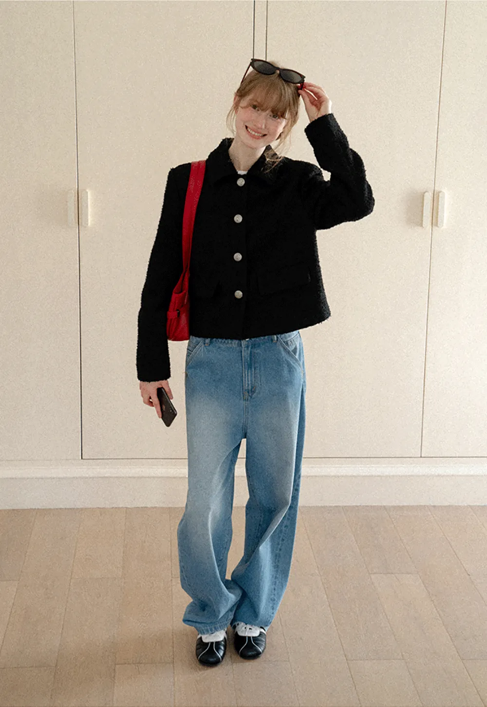 Textured Boucle Cropped Jacket with Notched Collar
