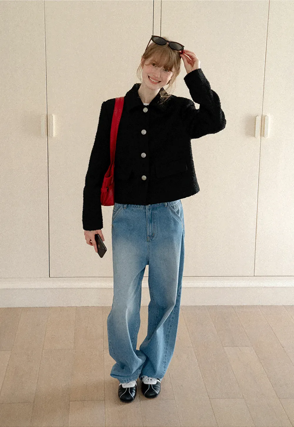 Textured Boucle Cropped Jacket with Notched Collar