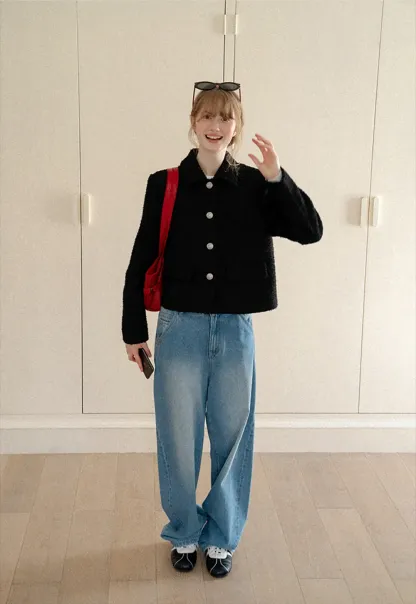 Textured Boucle Cropped Jacket with Notched Collar