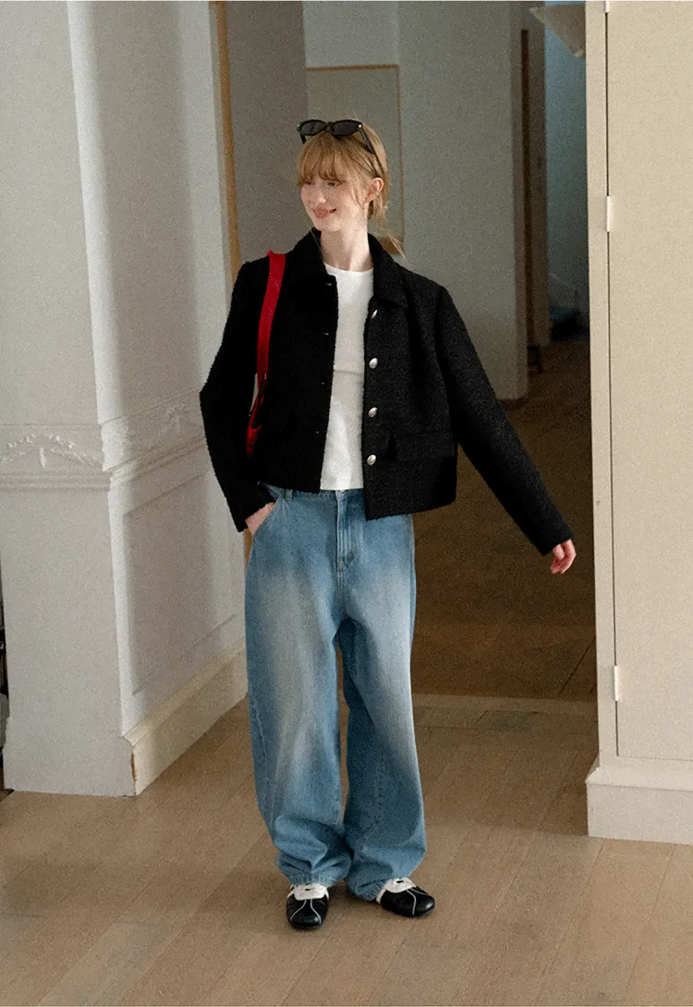 Textured Boucle Cropped Jacket with Notched Collar