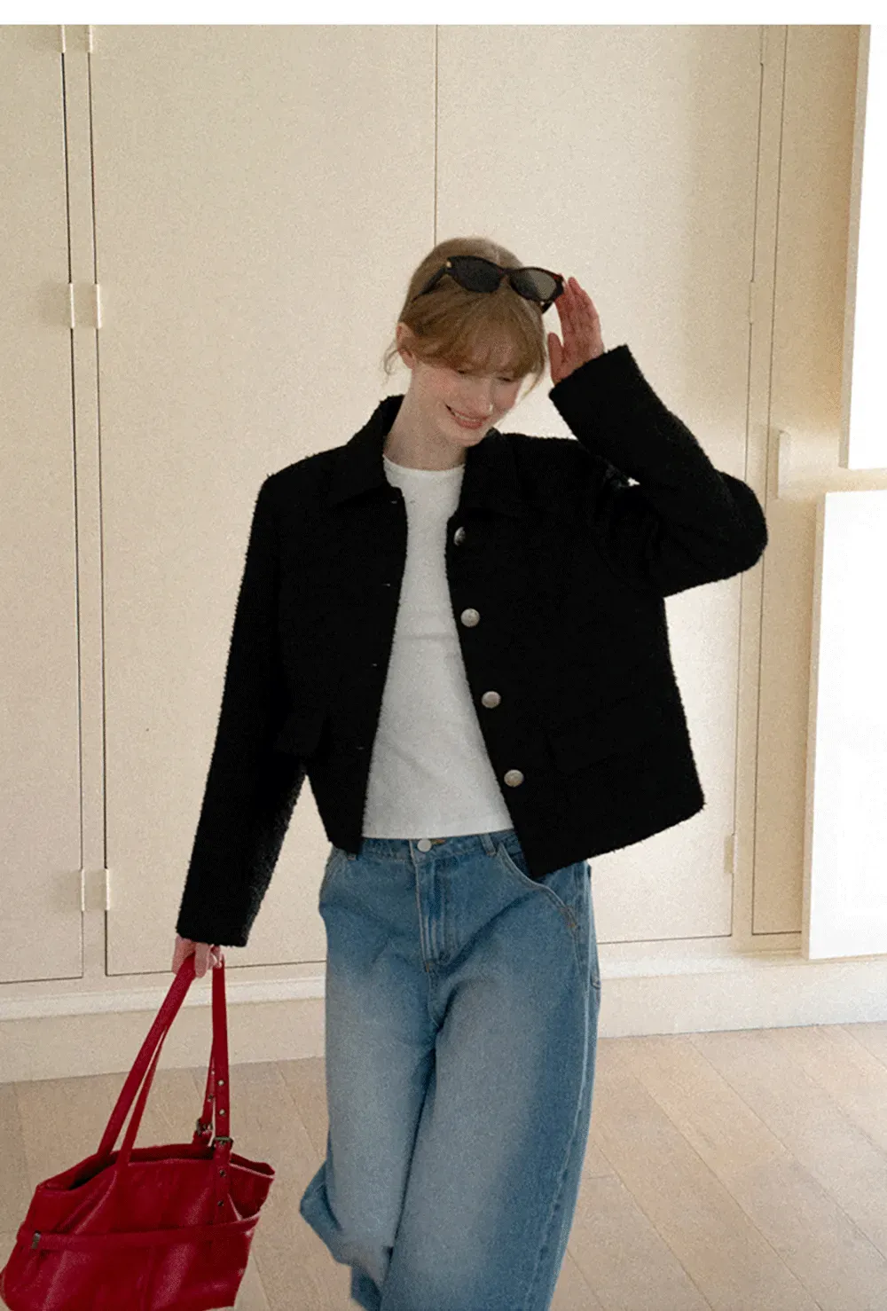 Textured Boucle Cropped Jacket with Notched Collar