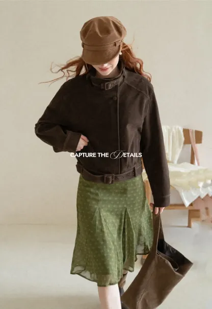 Velvet Stand Collar Short Jacket