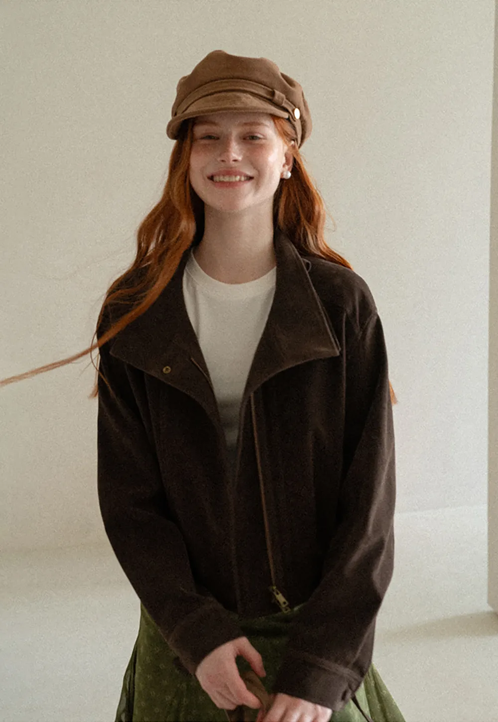 Velvet Stand Collar Short Jacket
