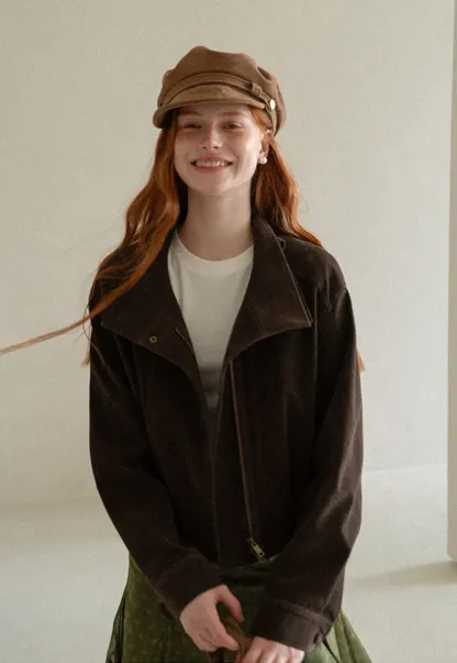 Velvet Stand Collar Short Jacket