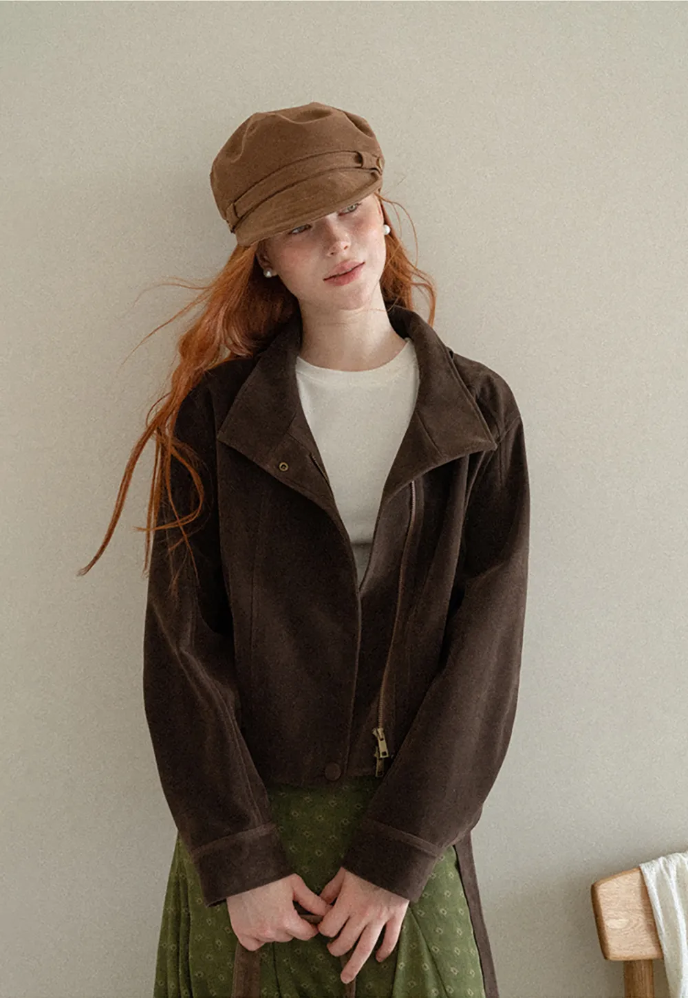Velvet Stand Collar Short Jacket