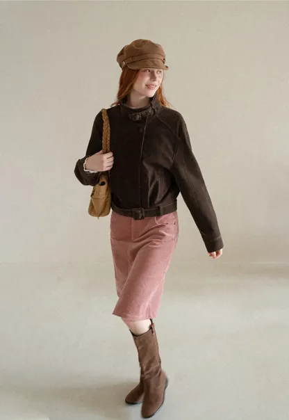 Velvet Stand Collar Short Jacket